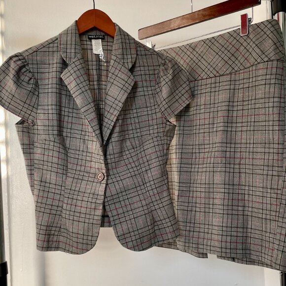 Wet Seal Dresses & Skirts - WET SEAL 90s Made in USA Plaid Blazer Pencil Skirt Suit Set L